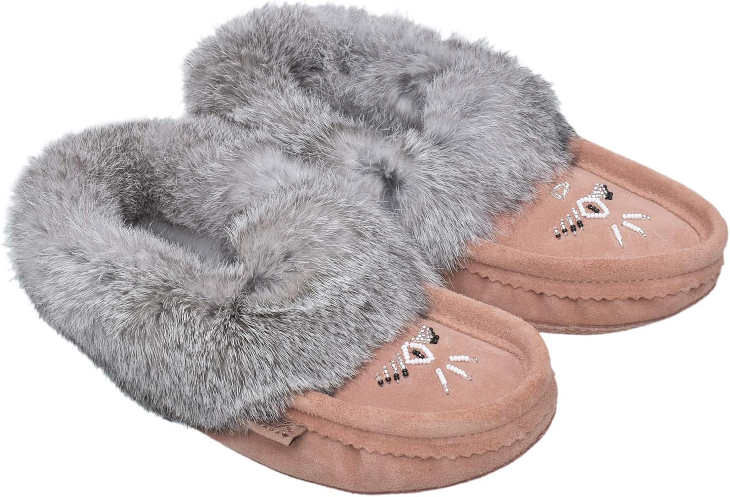 Laurentian Chief Moccasin Slippers for Women – Comfortable Slippers with Real Fur Trim and Soft Faux Lining – Canada Quality Beaded Style Warmie Slippers for Indoor Use
