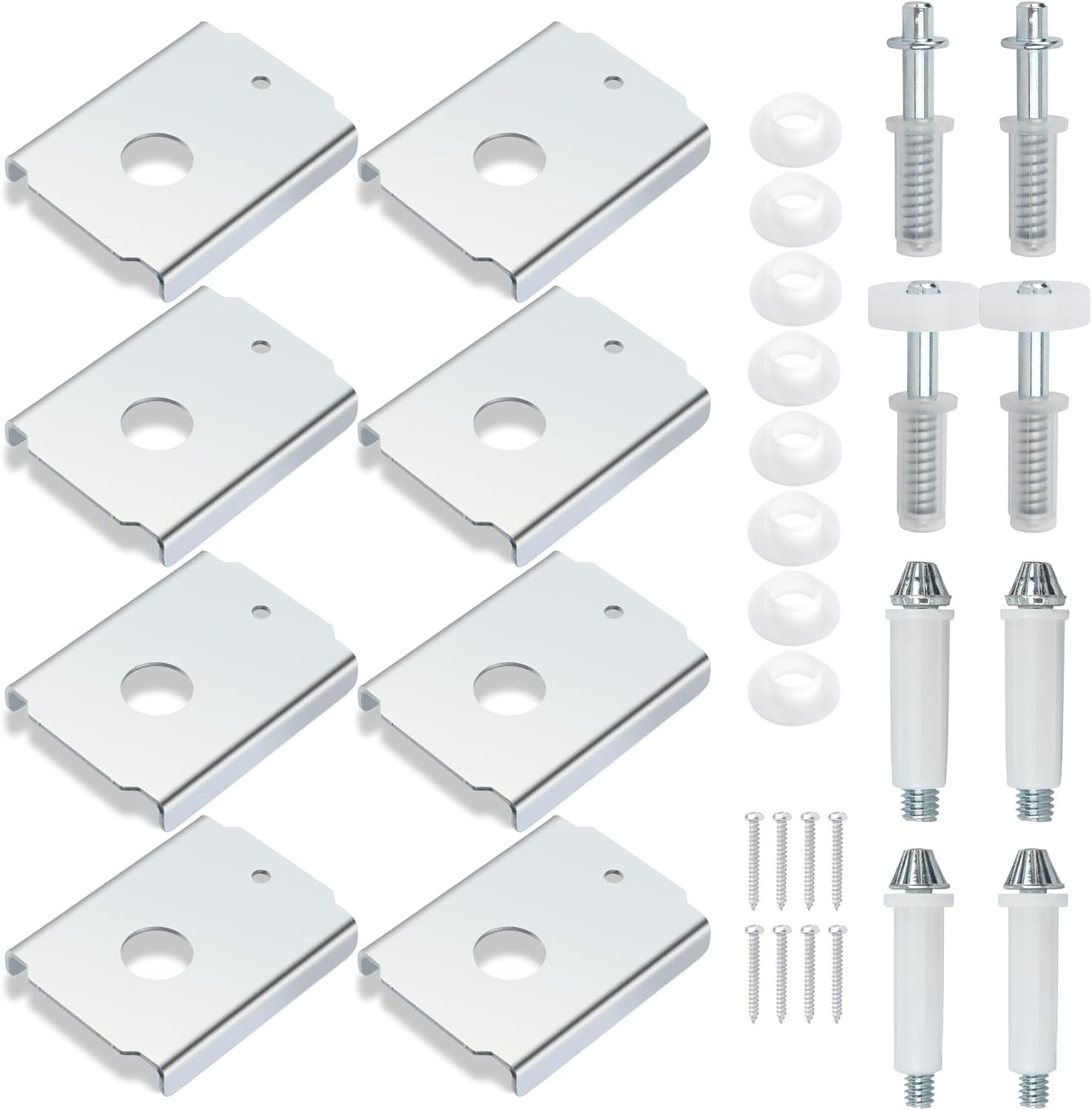 Bi-Fold Door Repair Kit for 1-3/8" Wood Door, Includes 8 Pcs N7192 Bi-Fold Door Repair Bracket, 2 Sets N7266 Bi-Fold Door Top Pivot & Guide Wheel and N7538 Bottom Pivot Pins (3/8" & 7/16")