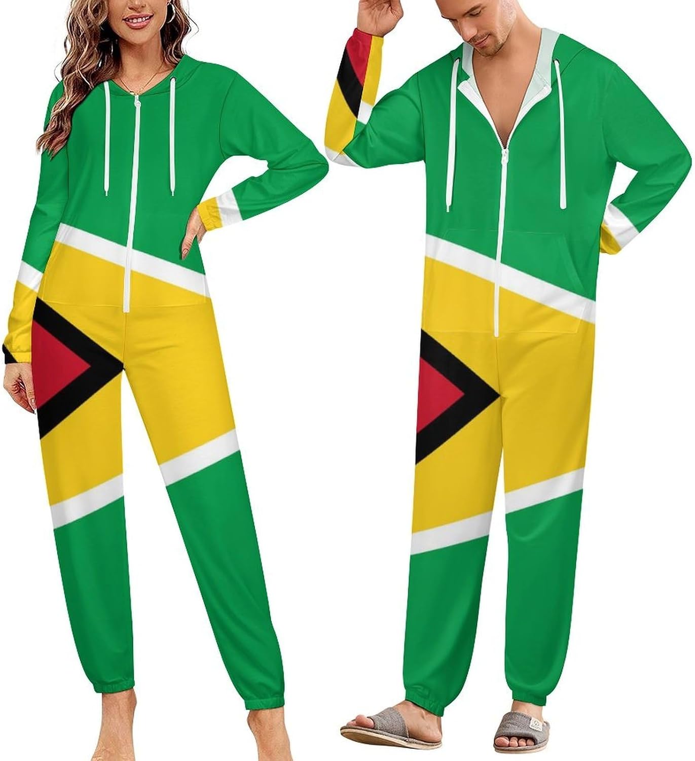 Guyana Flag Adult Pajamas Onesie with Hood Pocket Jumpsuits One Piece Sleepwear