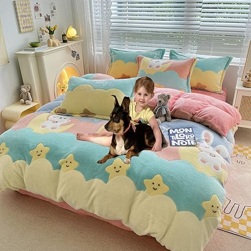 Miniatura 7 de CinYana Juego de funda de edredón de fresa rosa esponjosa funda de edredón Kawaii de dibujos animados funda de edredón suave para niños juego de