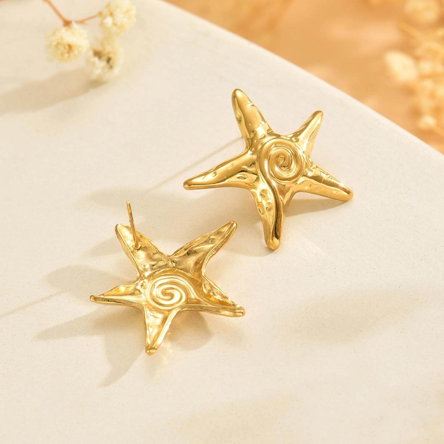 18K Gold Plated Irregular Geometric Spiral Earrings for Women Round Swirl Starfish Chunky Vintage Stud Earrings Statement Trendy Summer Holiday Earring Jewelry - Image 6
