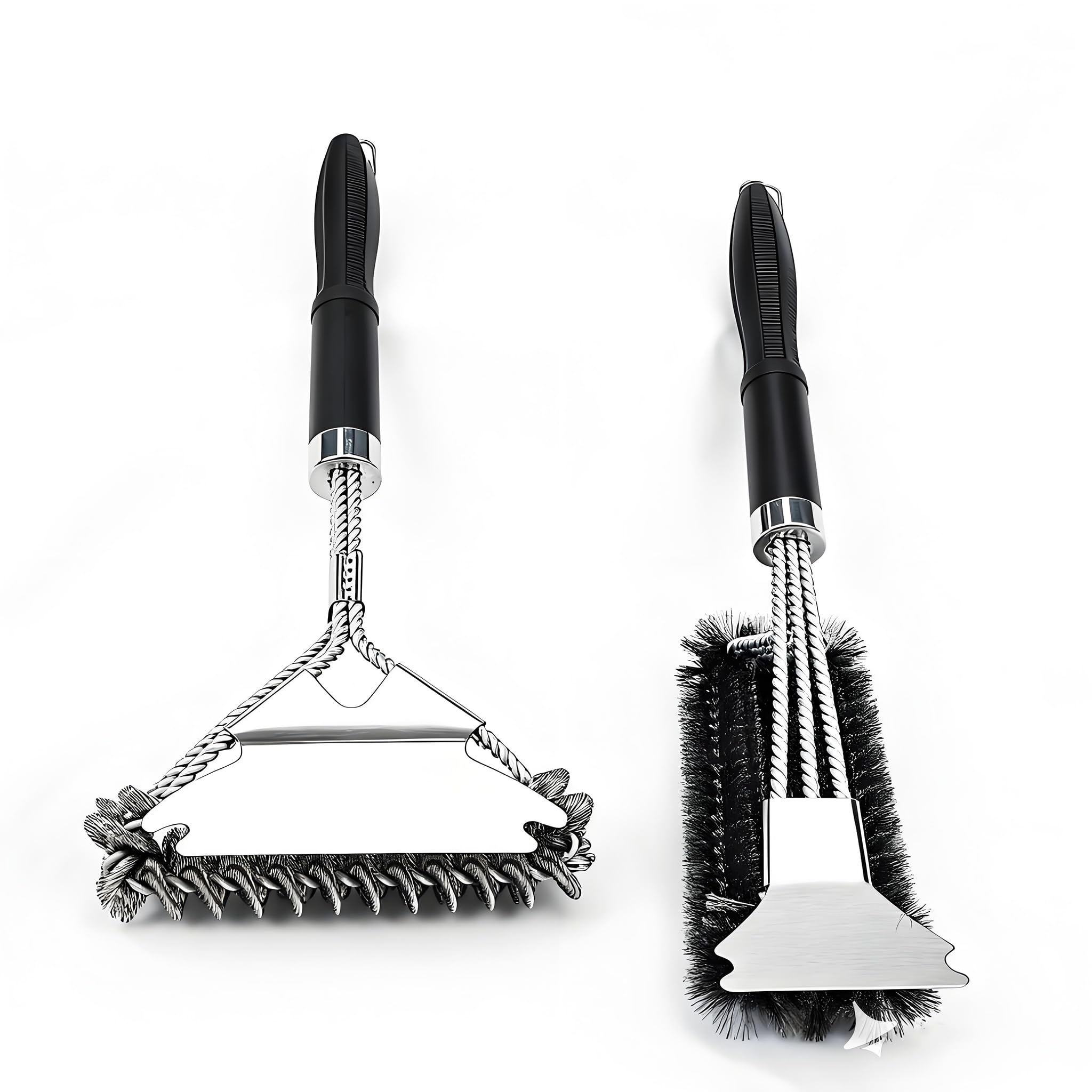 Photo 1 of (2Pcs) Bristle-Free Grill Brush & Scraper Set - Safe Stainless Steel BBQ Grate Cleaner for Porcelain/Weber Gas/Charcoal Grills | Heavy Duty Grill Cleaning Kit Accessories (Gifts for Men/Dad)