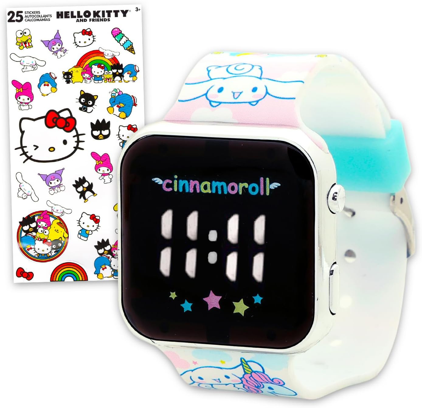 SANRIO Cinnamoroll Watch for Kids - Bundle LCD Digital Watch for Kids with Cute Cartoon Straps Plus Stickers | Easy to Read Cinnamoroll Wristwatch for Girls