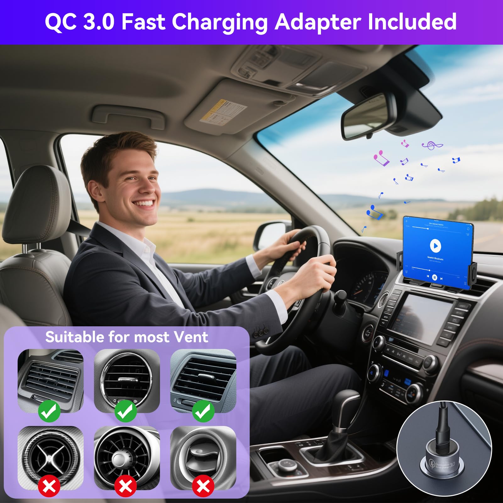 Supporto per auto con caricabatteria wireless rapido QC 3.0 a doppia bobina da 15 W Olycism con funzione di ricarica per Z Fold/Flip 7/6/5/4/3, supporto per auto rotante automatico