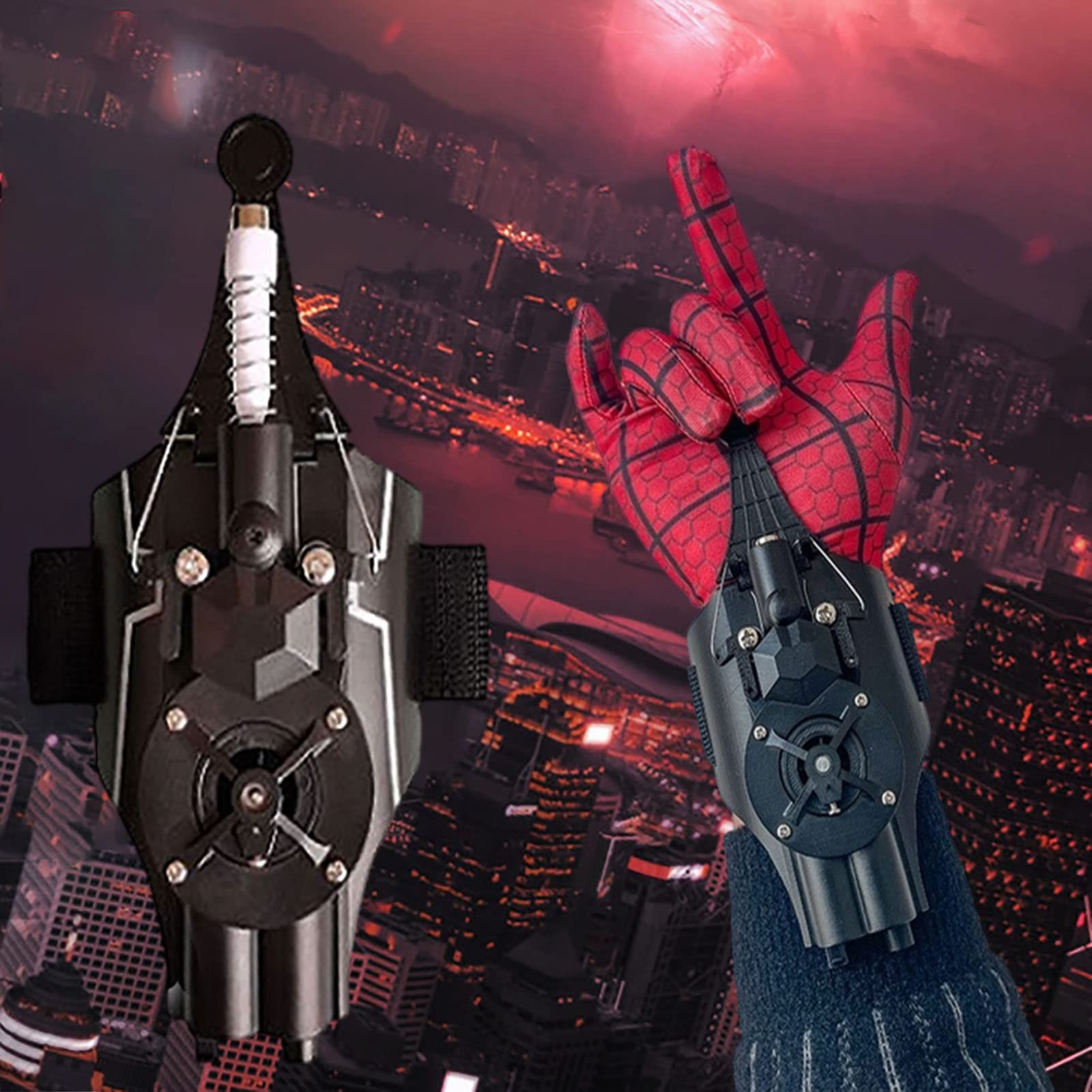 Spider Web Shooter for bambini Lanciatore di corda reale da 9,8 piedi può raccogliere piccoli oggetti, motore elettrico USB integrato, lanciatore ragnatele elettriche for cosplay(Black)