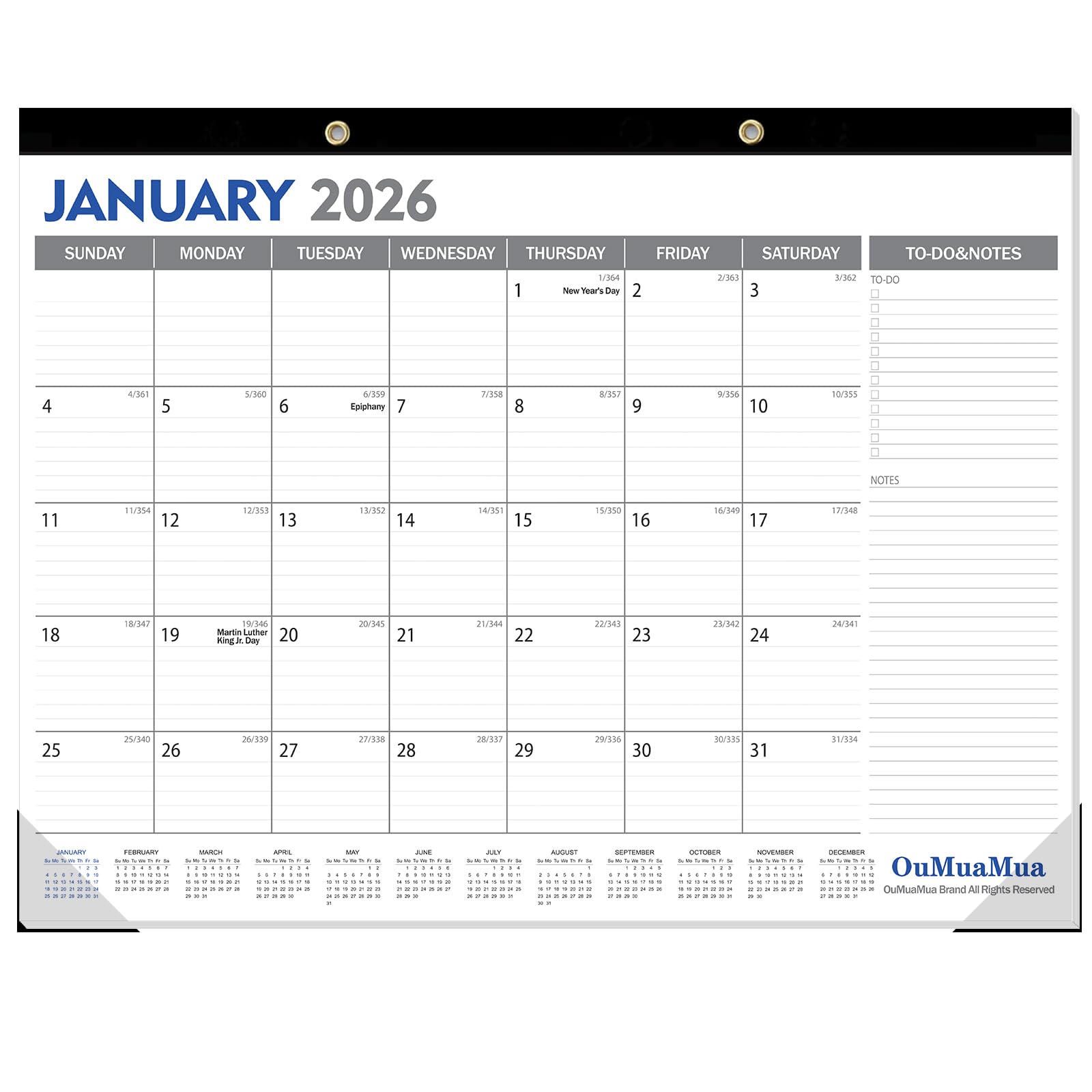 OuMuaMua Large Desk Calendar 2026-2027
