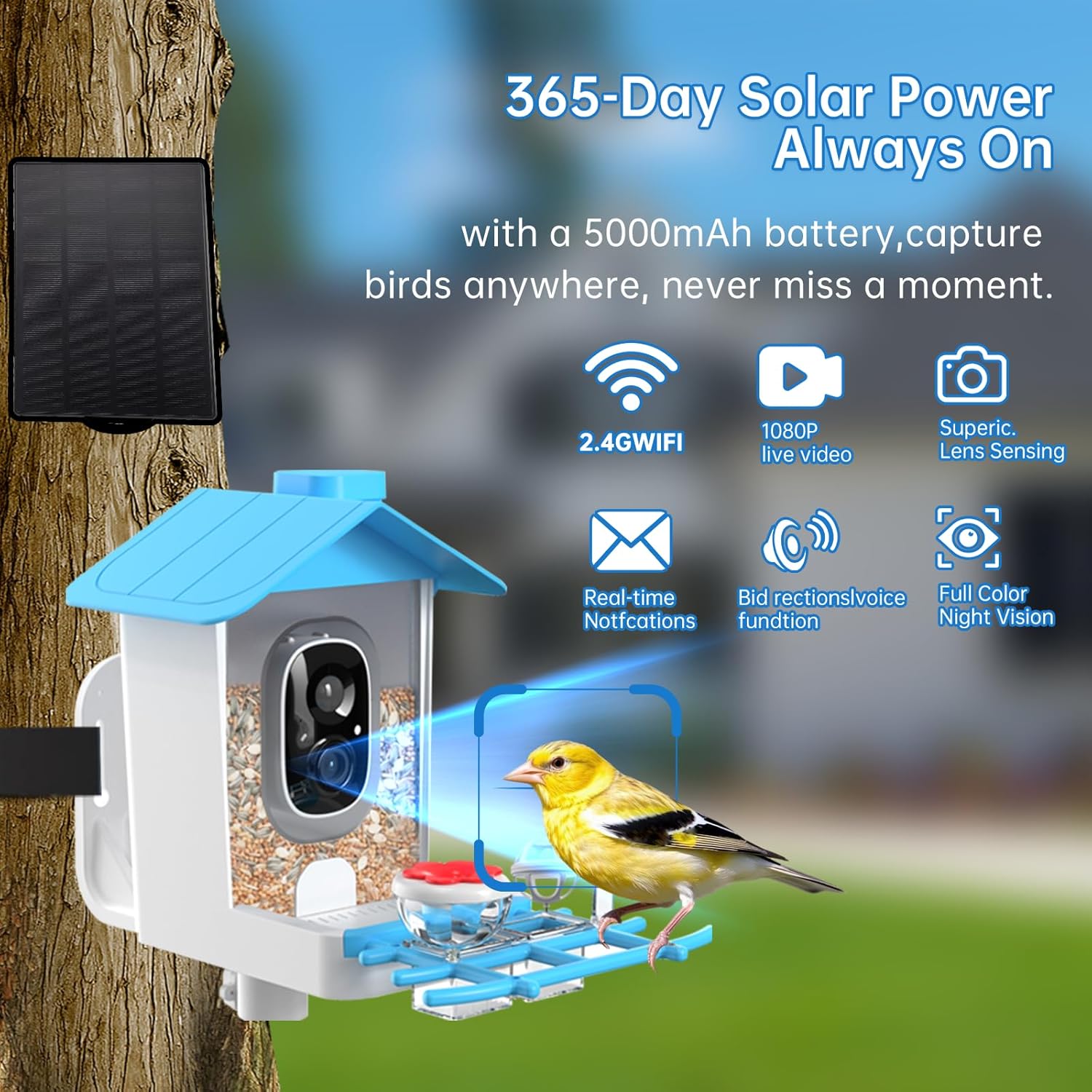 Bird Feeder with Camera Solar Powered - Smart Bird Feeder with 2K HD Camera, AI Identification, Solar Powered, Instant App Alerts, Birds Watching Gifts for Mom, Dad, Tech Lovers