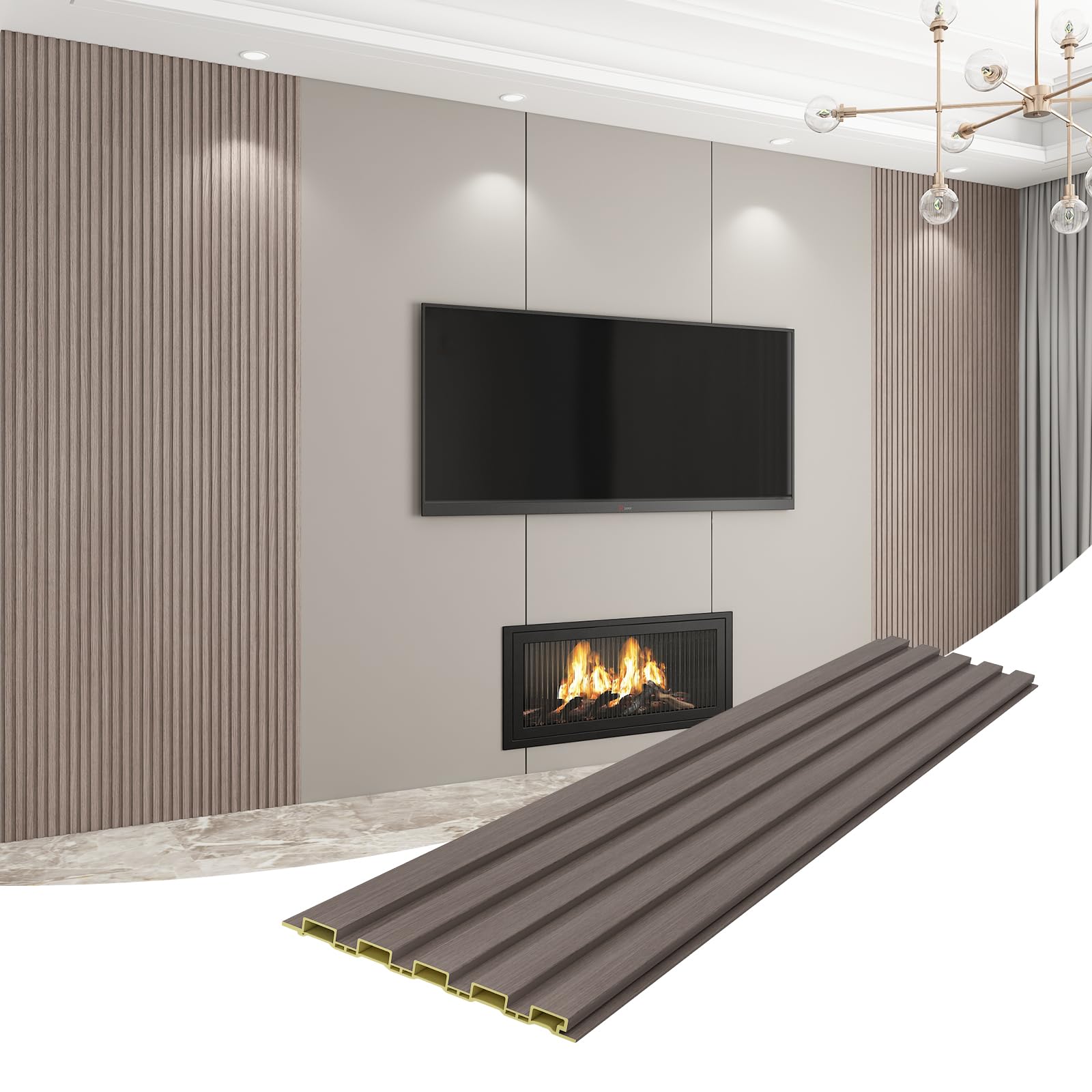 Photo 1 of ****MINOR DAMAGE**** VESLARA 8-Pack WPC Wall Panels 118’’ x 6.3’’ 3D Slat Wall Panel Acoustic Wall Paneling for Interior Wall Decor TV Background Kitchen Bedroom Smoky Oak