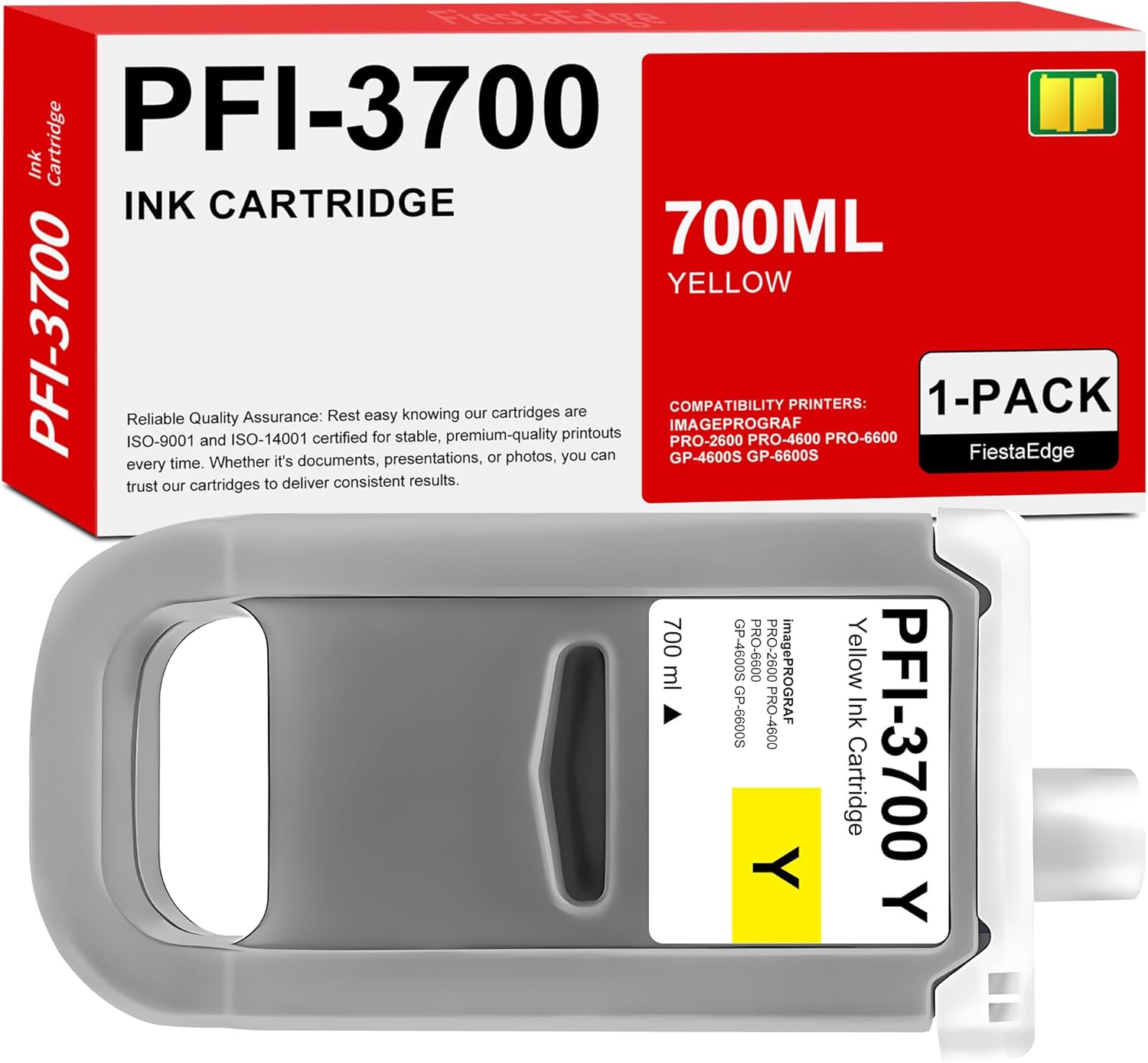 PFI-3700 Yellow Ink Cartridge 700ml PFI-3700 Pigment Ink Tank Replacement for Canon PFI-3700 Ink for imagePROGRAF PRO-2600 PRO-4600 PRO-6600 GP-4600S GP-6600S Printer Ink, 1-Pack PFI-3700 Y Ink Tank
