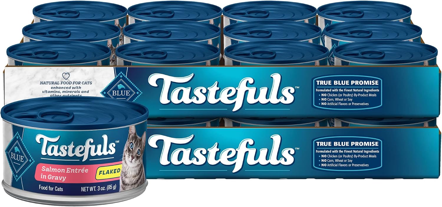 Blue Buffalo Tastefuls Natural Flaked Wet Cat Food, Salmon Entrée in Gravy 3-oz cans (Pack of 24)