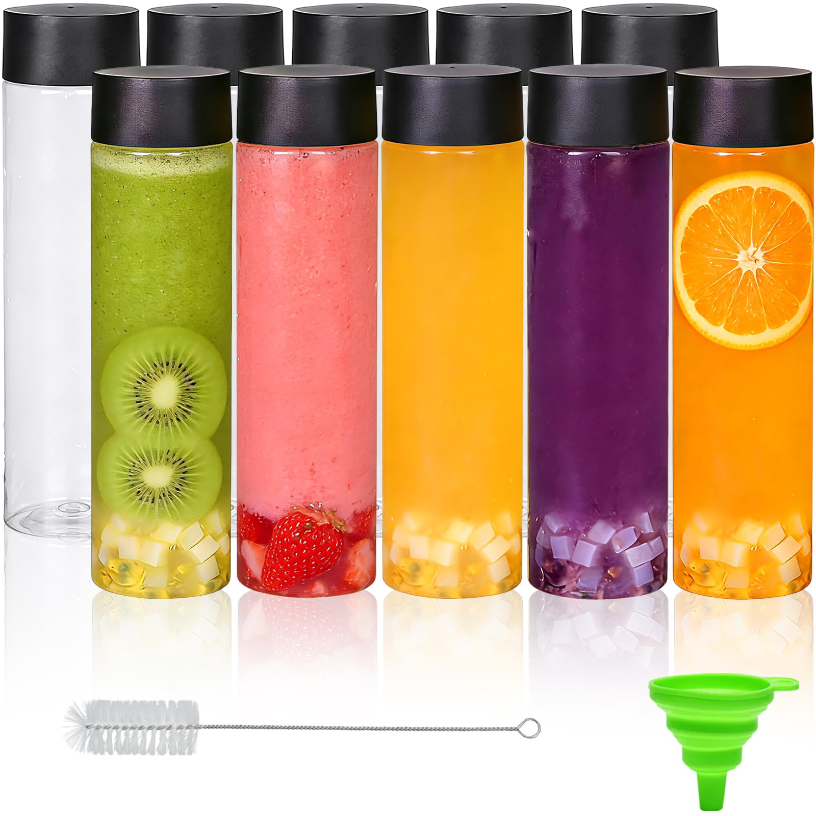 Houbobo Juice Bottles with Caps, 10 pcs 16oz Empty PP Bottles, Reusable Clear Juice Drink Containers for Juicing, Smoothies, Tea, Coffee, Milk, Water