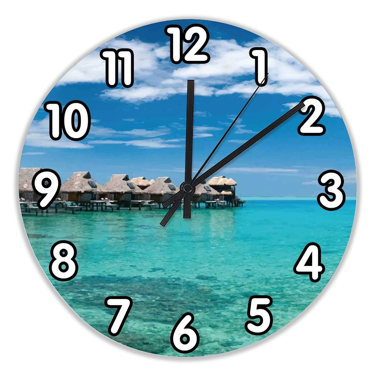 Cuisine horloge sans tic-tac mer océan ronde pendule murale 25cm