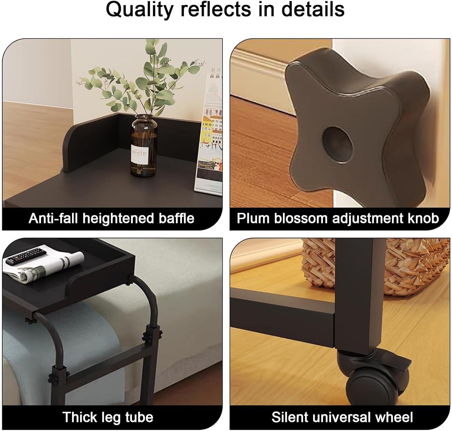 Adjustable Overbed Table with Wheels Ideal Medical Bedside Desk for King Size Beds Standing Desk for Over Bed Use Home Desk with Easy Maneuverability