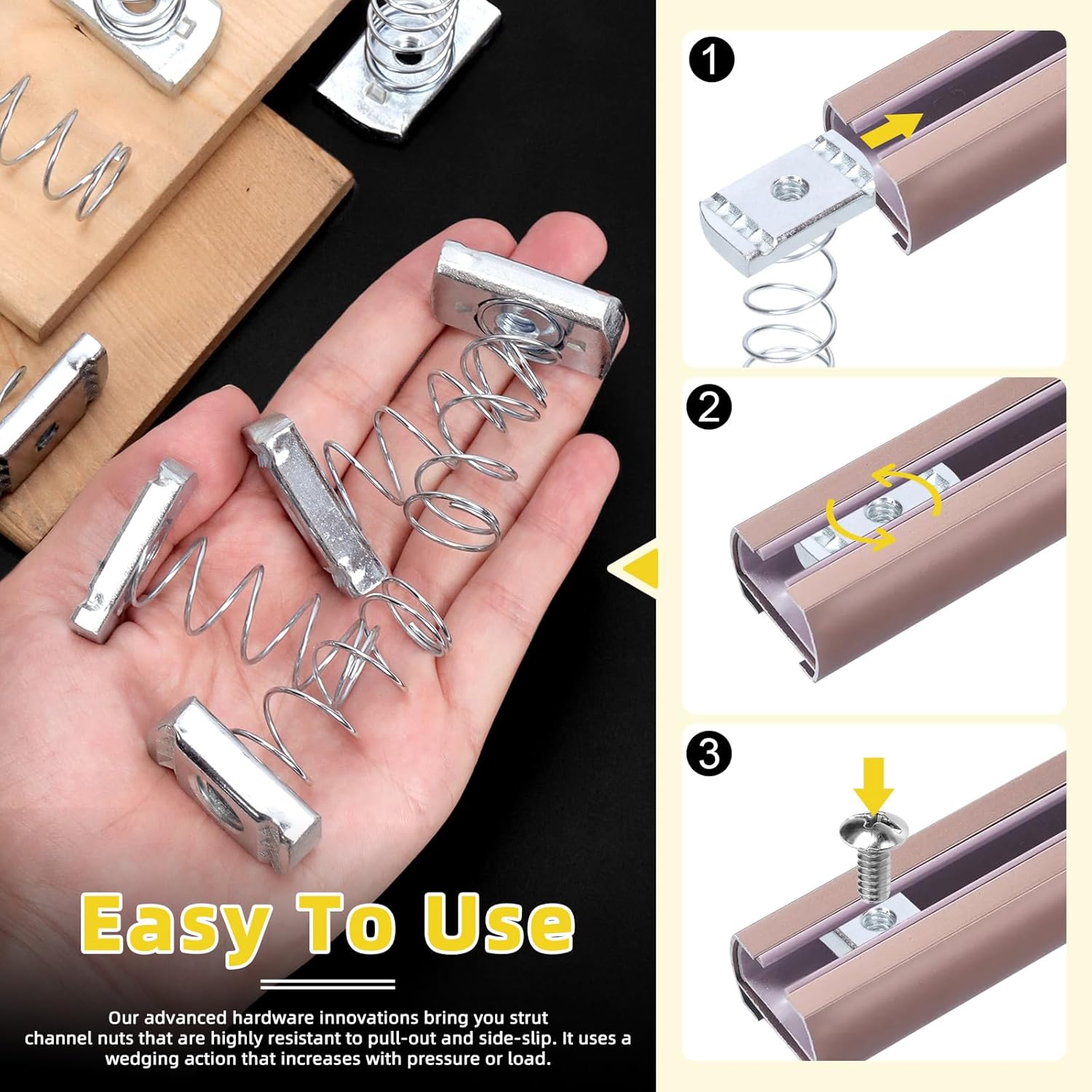 16Pcs Strut Channel Nuts, 1/4"-20, 5/16"-18, 3/8"-16, 1/2"-13 Spring Channel Nuts with Standard Spring, Zinc Plated Spring Strut Nuts for Strut Channel