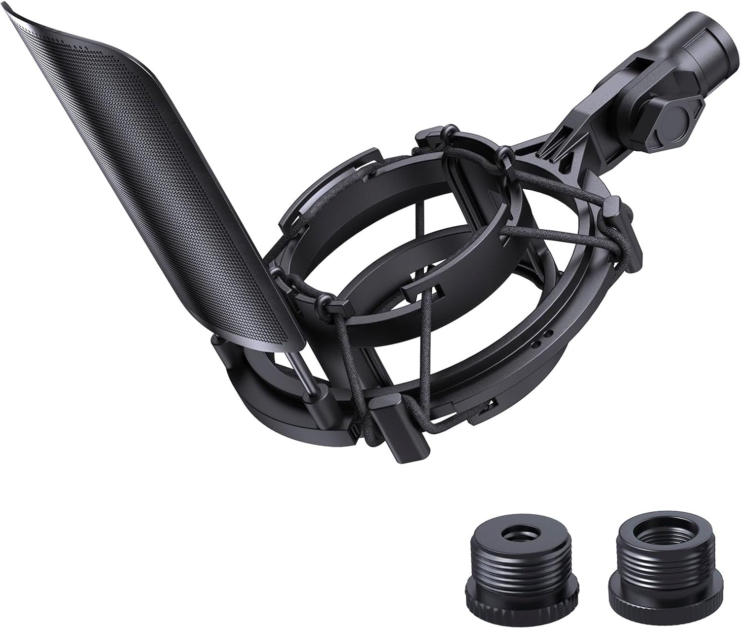 Custom AT2020 Microphone Shock Mount with Metal Pop Filter, Anti-Vibration Suspension Shock Mount Mic Holder Clip Compatible with Audio Technica AT2020 AT2035 AT2020USB ATR2050 AT3035 AT3060 Mic