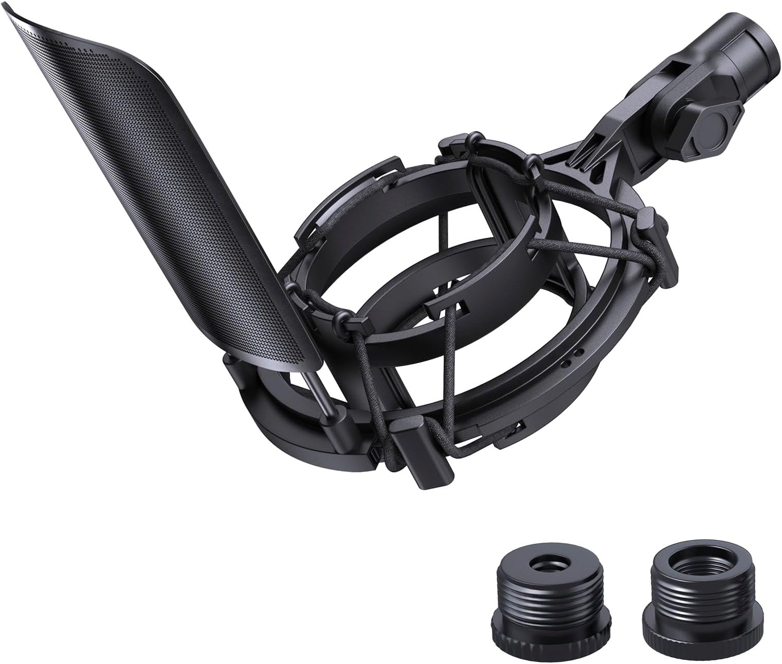 Custom AT2020 Microphone Shock Mount with Metal Pop Filter, Anti-Vibration Suspension Shock Mount Mic Holder Clip Compatible with Audio Technica AT2020 AT2035 AT2020USB ATR2050 AT3035 AT3060 Mic