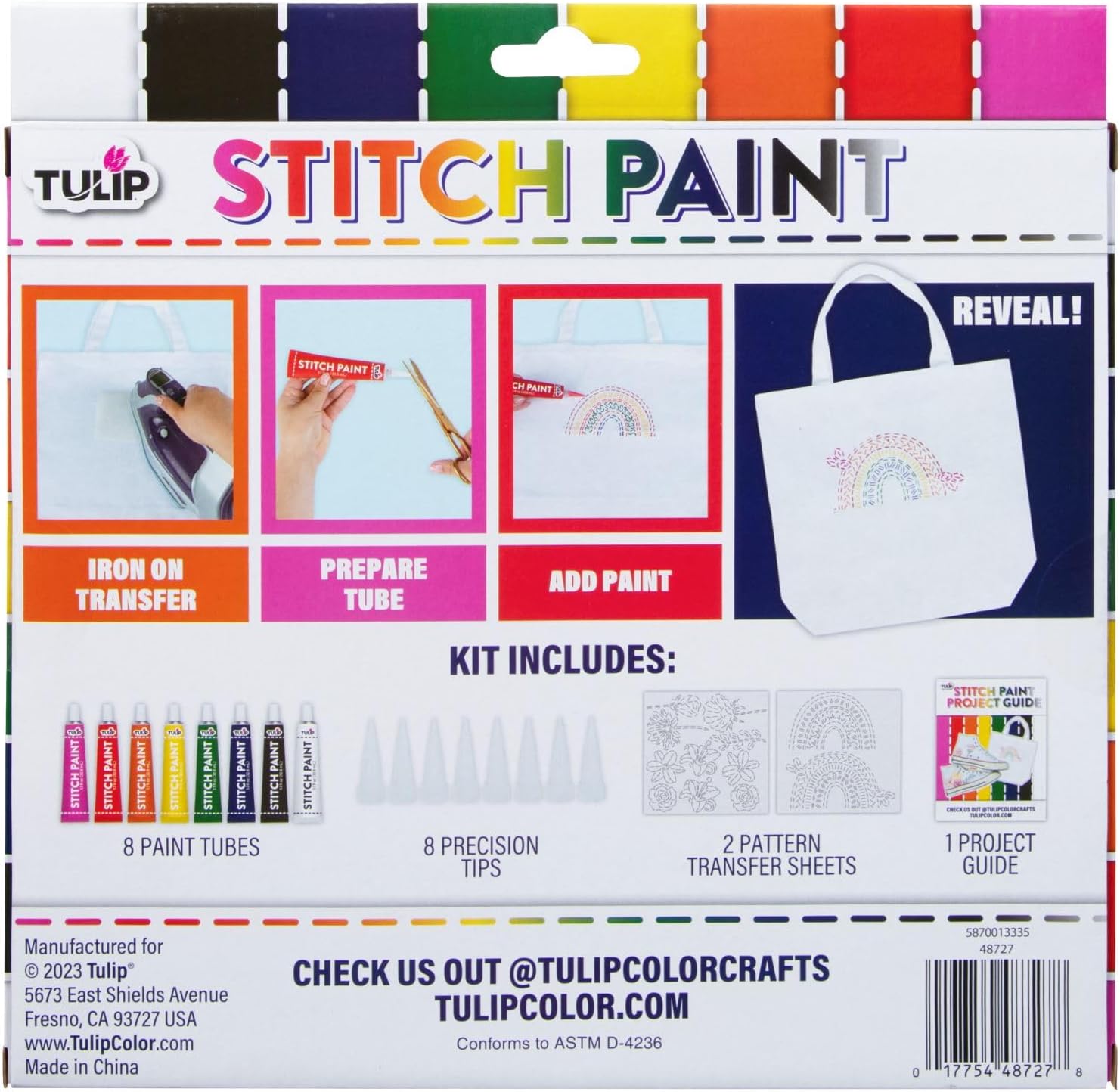 TULIP Stitch Paint, Fabric Paint with the Look of Embriodery, 8 Rainbow Colors in 1.1 fl oz Tubes, Fashion DIY Craft