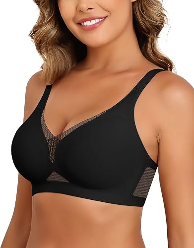 As Fairy Seamless Mesh Deep V Push-up Wireless Bra with Support and Lift Soft Br