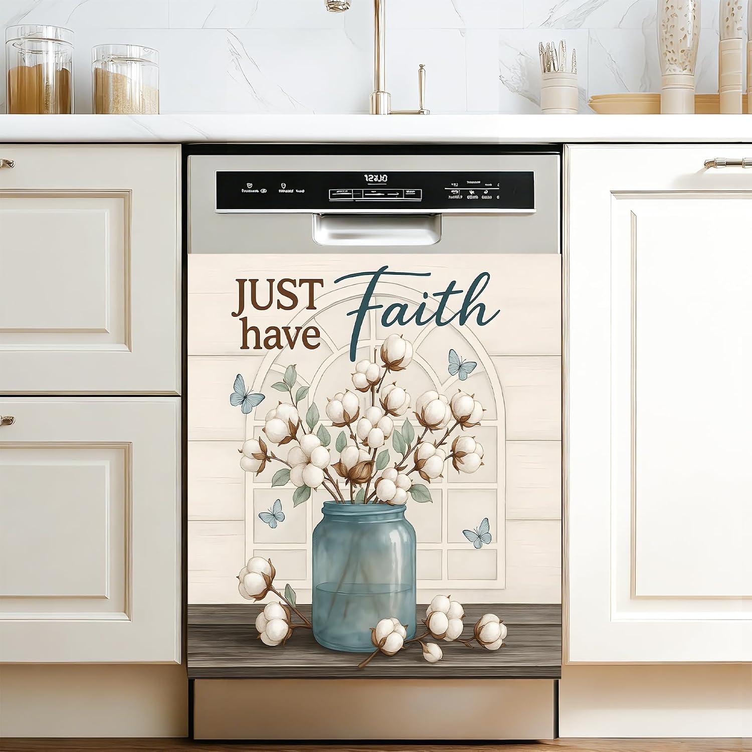 Dishwasher & Refrigerator Magnetic Sticker Cover Panel Decal - 23"x26" Waterproof Decorative Magnet for Kitchen Appliances, Reusable Fridge Door Cover, Stickers Art Decor (Faith, 23"x26")