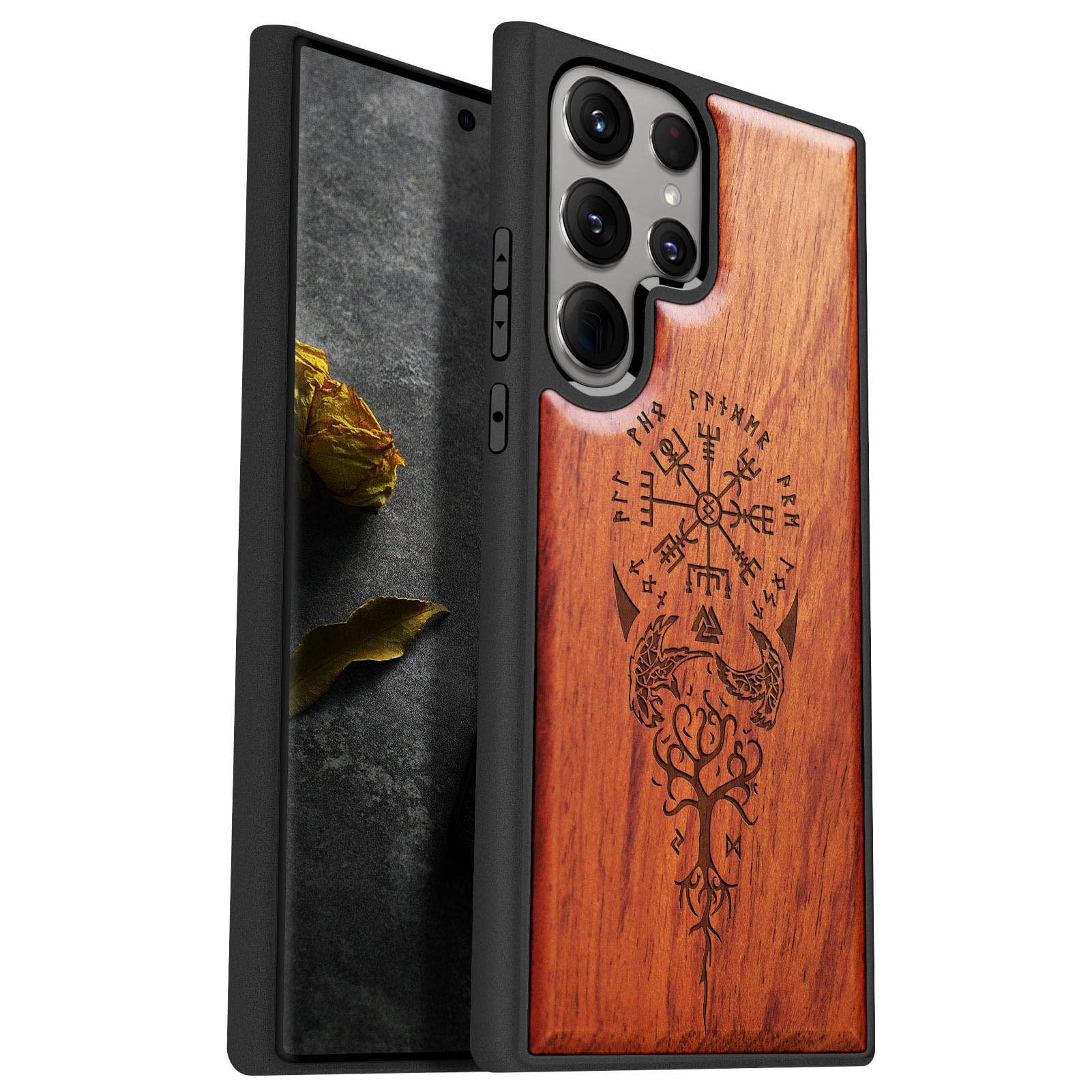 Carveit Wood Case for Galaxy S24 Ultra Case [Natural Wood & Black Soft TPU] Shockproof Protective Cover Unique Wooden Design Compatible with Samsung