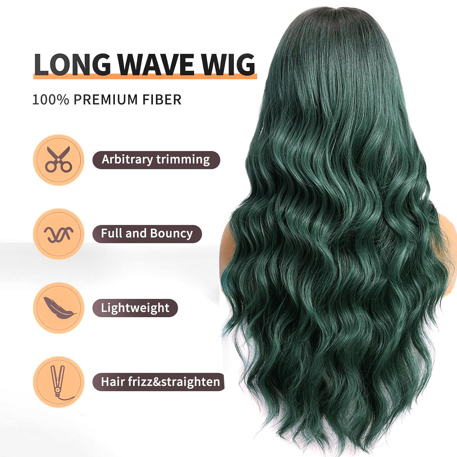 PORSMEER Long Wavy Curly Dark Green Wig with Fringe for Women Natural Synthetic Hair Heat Resistant Wigs for Ladies Daily pr Party Cosplay Wear-26 Inches - Image 2