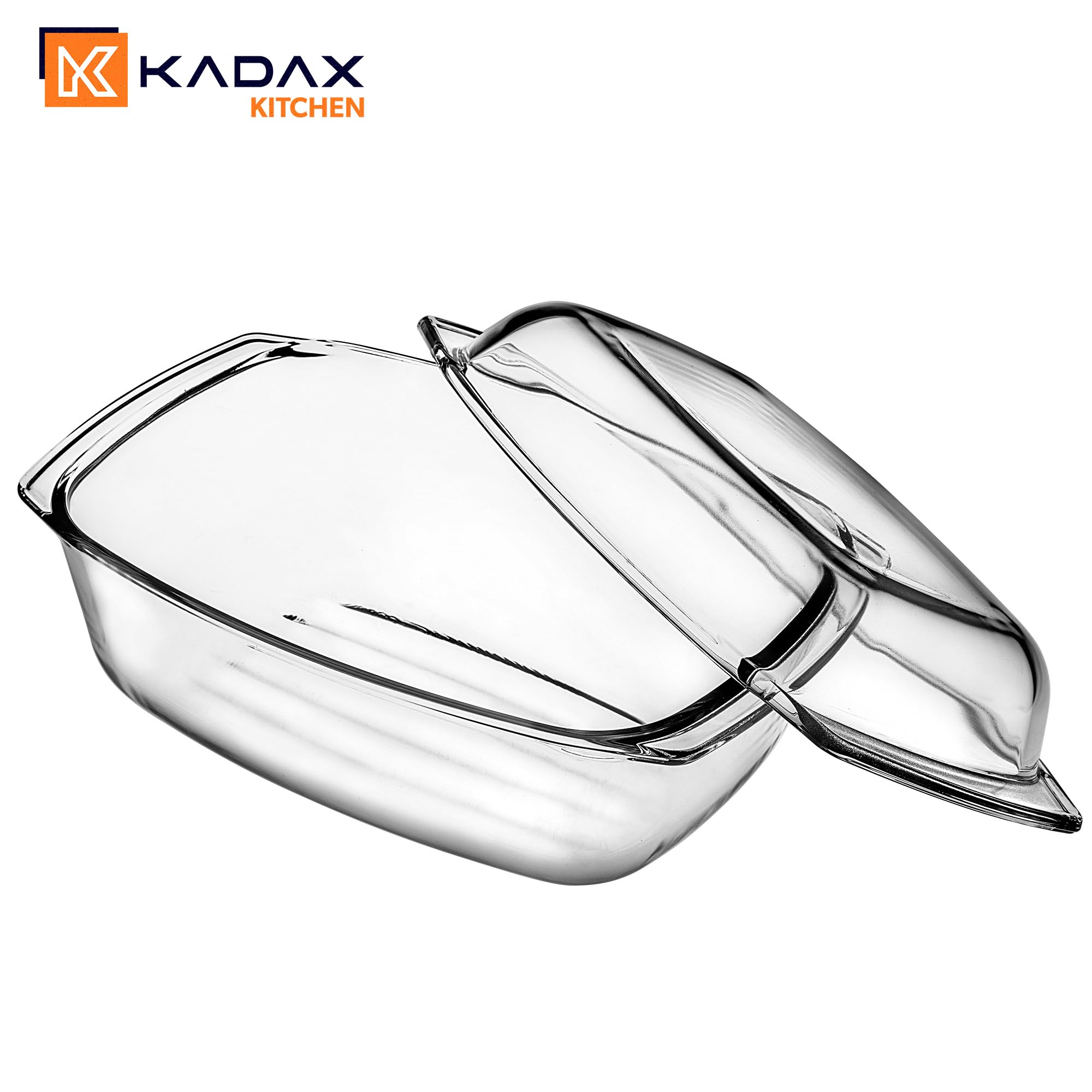 KADAX Pirofila in Vetro con Coperchio Resistente al Calore - Rettangolare - Cottura al Forno - Recipiente Ignifugo per Lasagne e Arrosti con Coperchio Protettivo su Misura