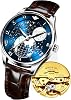 OUPINKE Mens Watches Skeleton Automatic Mechanical Premium with Calendar Sapphire Crystal Tungsten Steel Waterproof Wrist Watch
