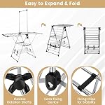 Tangkula 2-Layer Aluminum Drying Rack, Foldable Laundry Rack w/ 1 Hanging Bar & 2 Height-Adjustable Wings, 23 Drying Rails, Netting Drying Rack, No Assembly Required