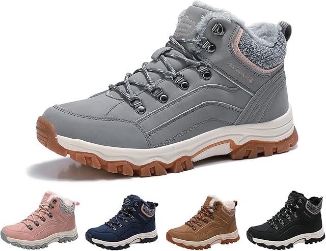 ARRIGO BELLO Womens Snow Boots Winter Boots Warm Ankle Fully Fur Lined Anti-Slip Leather Work Walking Hiking Outdoor Urban 4UK-7UK, B Grey, Size 7