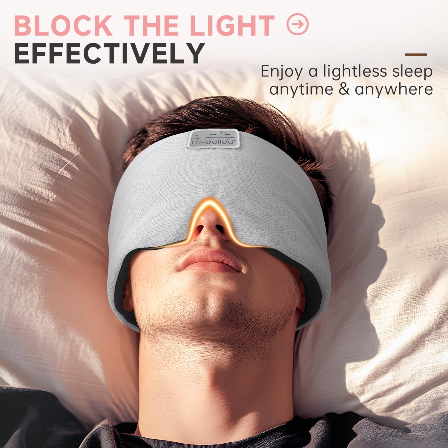 Masque De Sommeil Bluetooth LC-dolida - Soie, Noir Glacé, Avec Casque Intégré