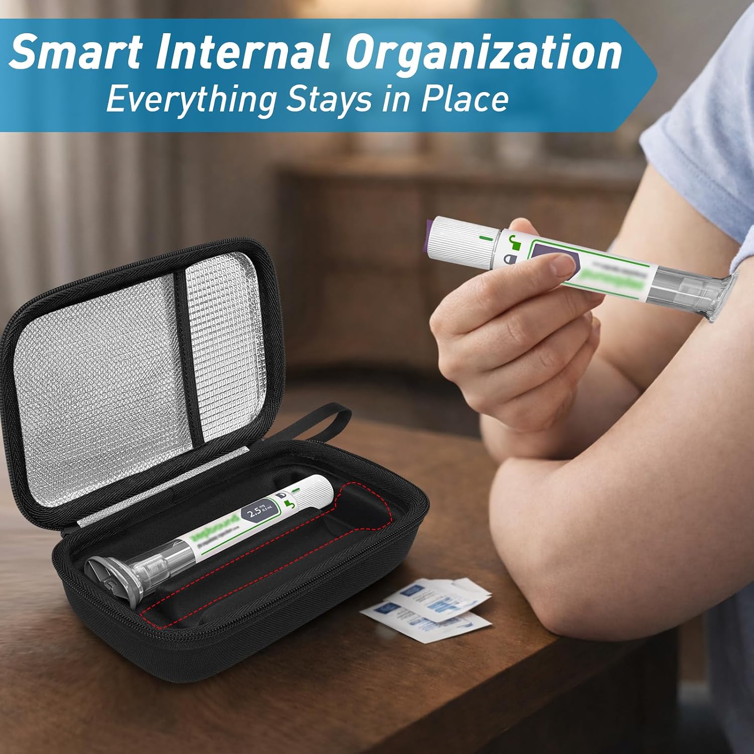 Case for Zepbound or Mounjaro Injector Pens TSA Approved for Trip & Daily Use (Black Interior)