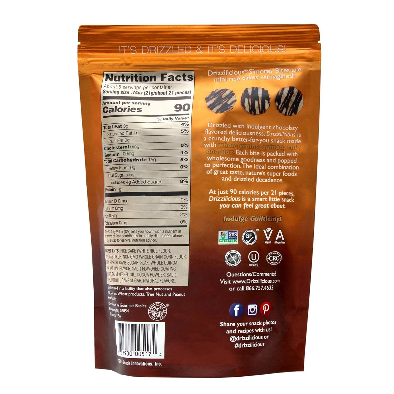 Drizzilicious S'Mores Mini Rice Crisp, Non GMO, 4 Ounces (Pack Of 12)