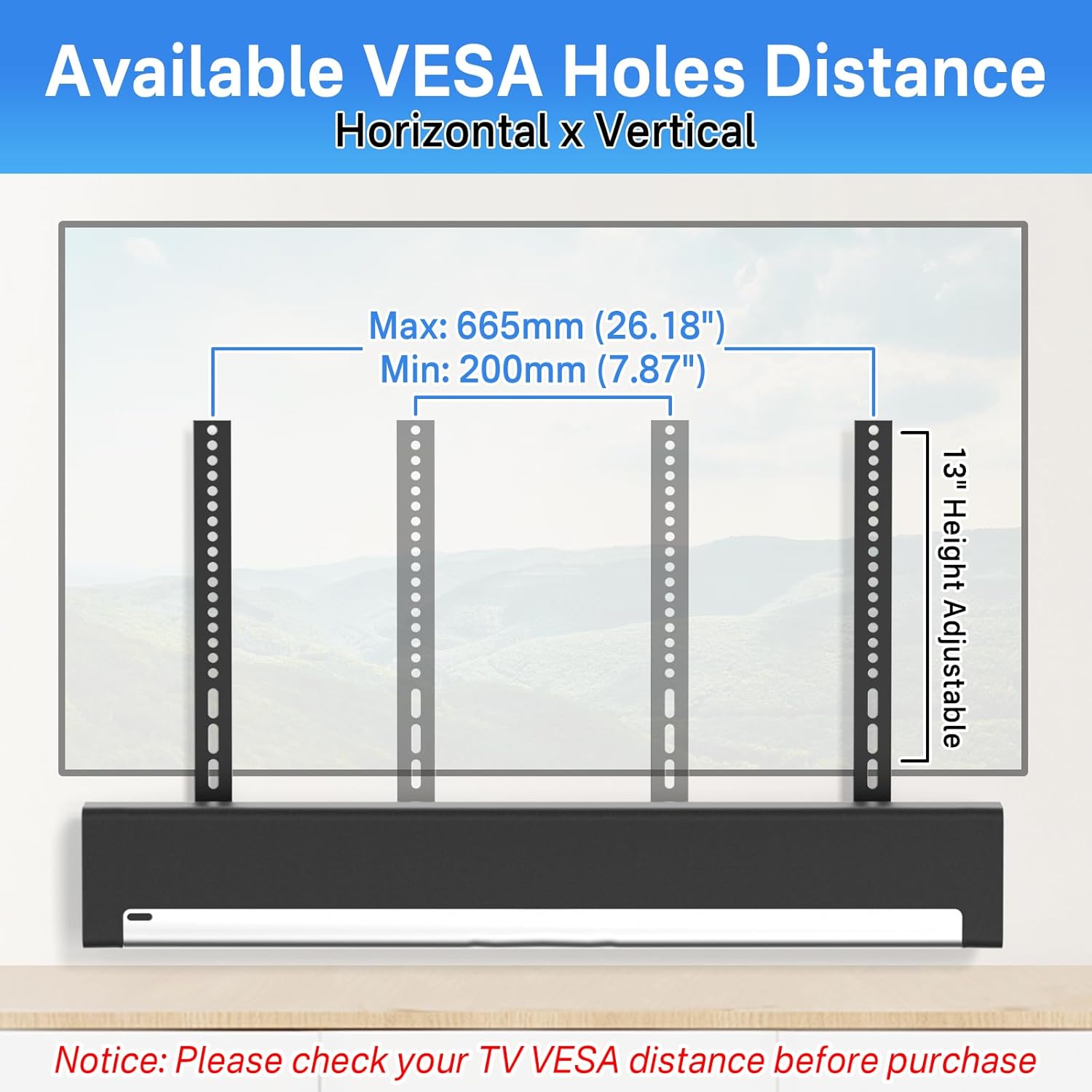 Upgrade Height Adjustable Soundbar TV Mount for Sonos Playbar Mount Under or Above TV with Hardware Kits Easy to Install, Black