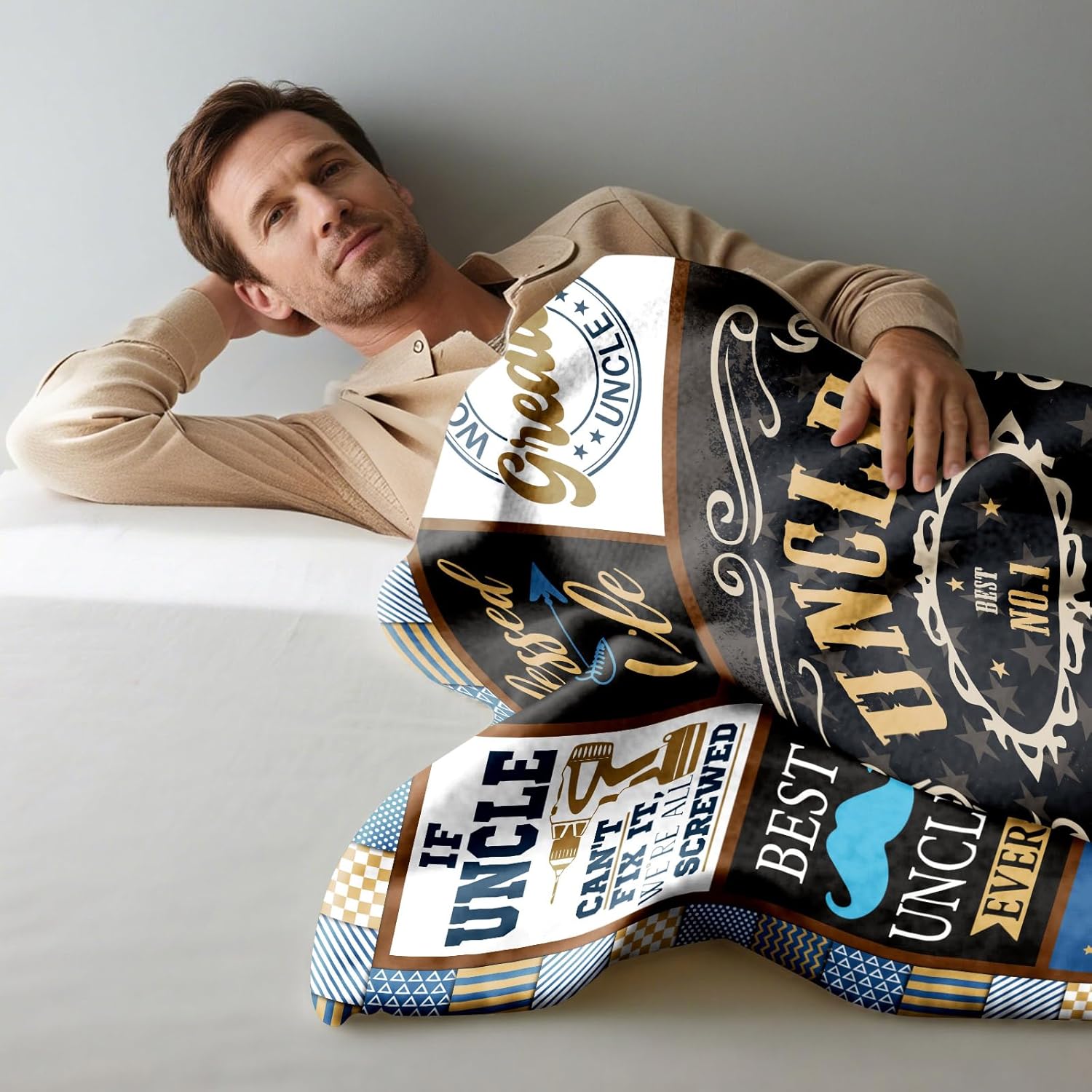 Uncle Gifts Throw Blanket, 60" x 50", Multicolor, Letter Print, Polyester Flannel (Wool-blend), Soft, Velvety Texture, Warm, Indoor/Outdoor Activities - Image 4