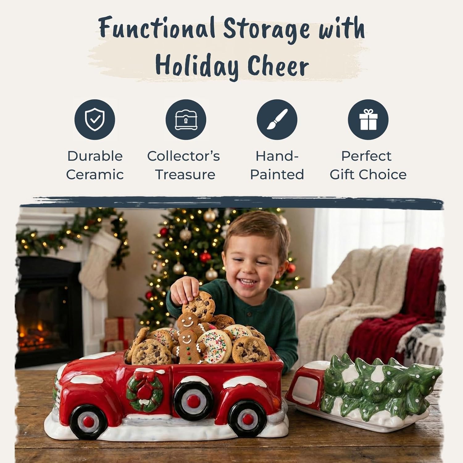 Blue Sky Ceramics Christmas Truck Cookie Jar, Multi