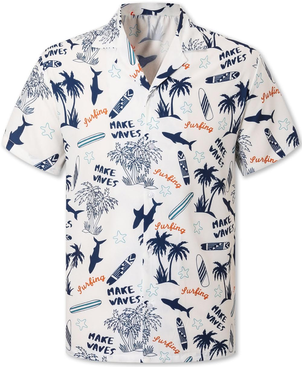 Cromoncent Hawaiian Shirt for Boy&amp;Men Short Sleeve Cuban Collar Tropical Holiday Summer Beach Shirts