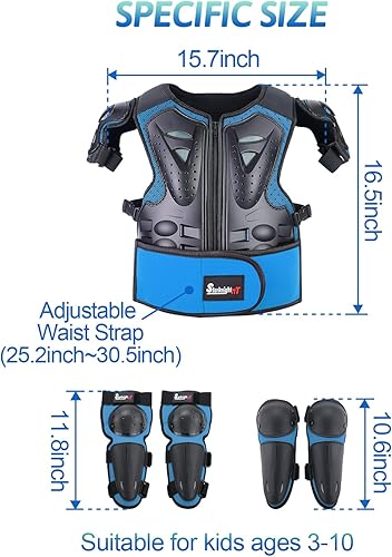 Vista 6 de StarknightMT Traje de armadura de motocicleta para niños, equipo de motocross, protector de pecho, columna vertebral, espalda, hombro, brazo, codo