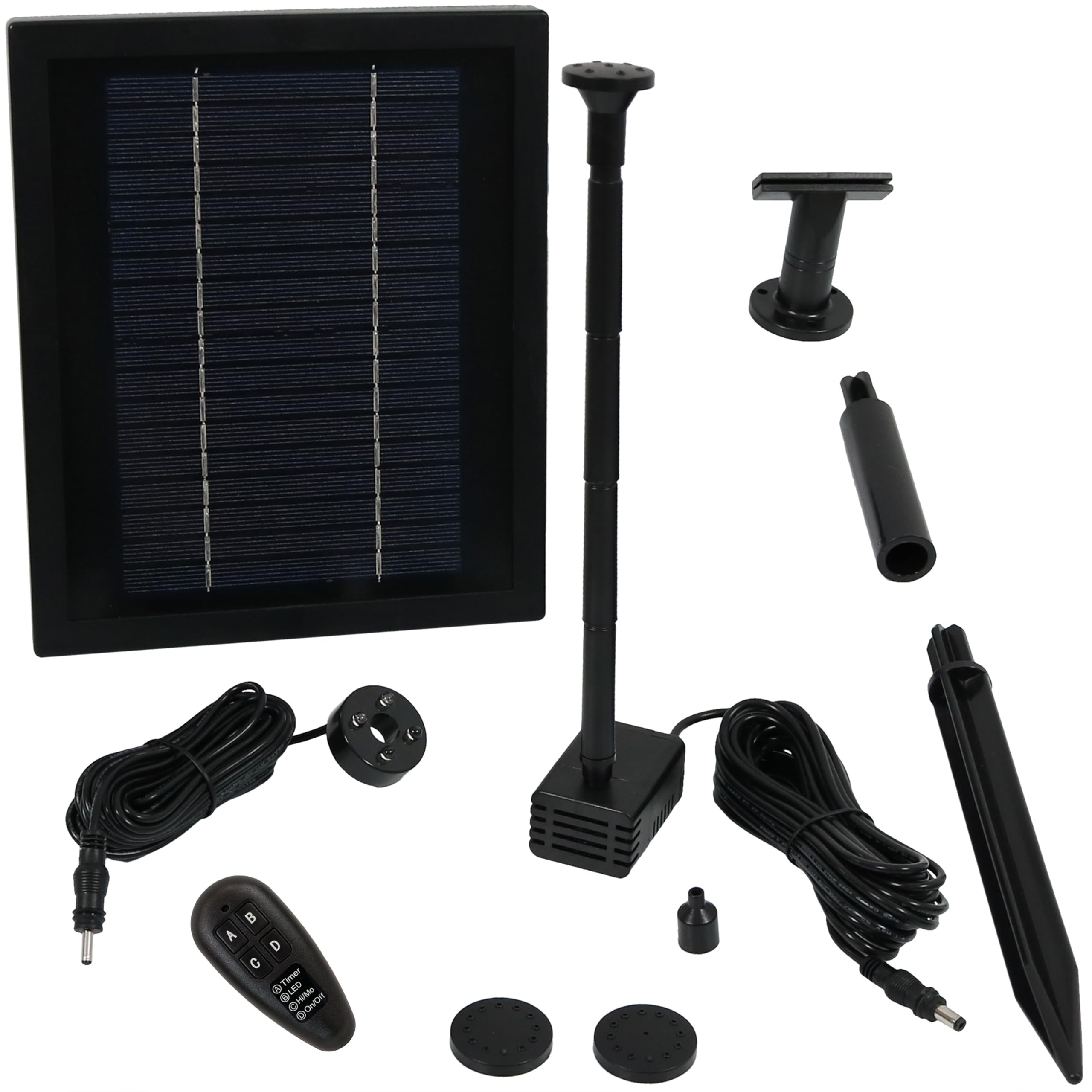 Sunnydaze - Kit de Bomba Solar y Panel Solar con batería, Mando a Distancia y luz LED, 65 GPH, 47" de elevación