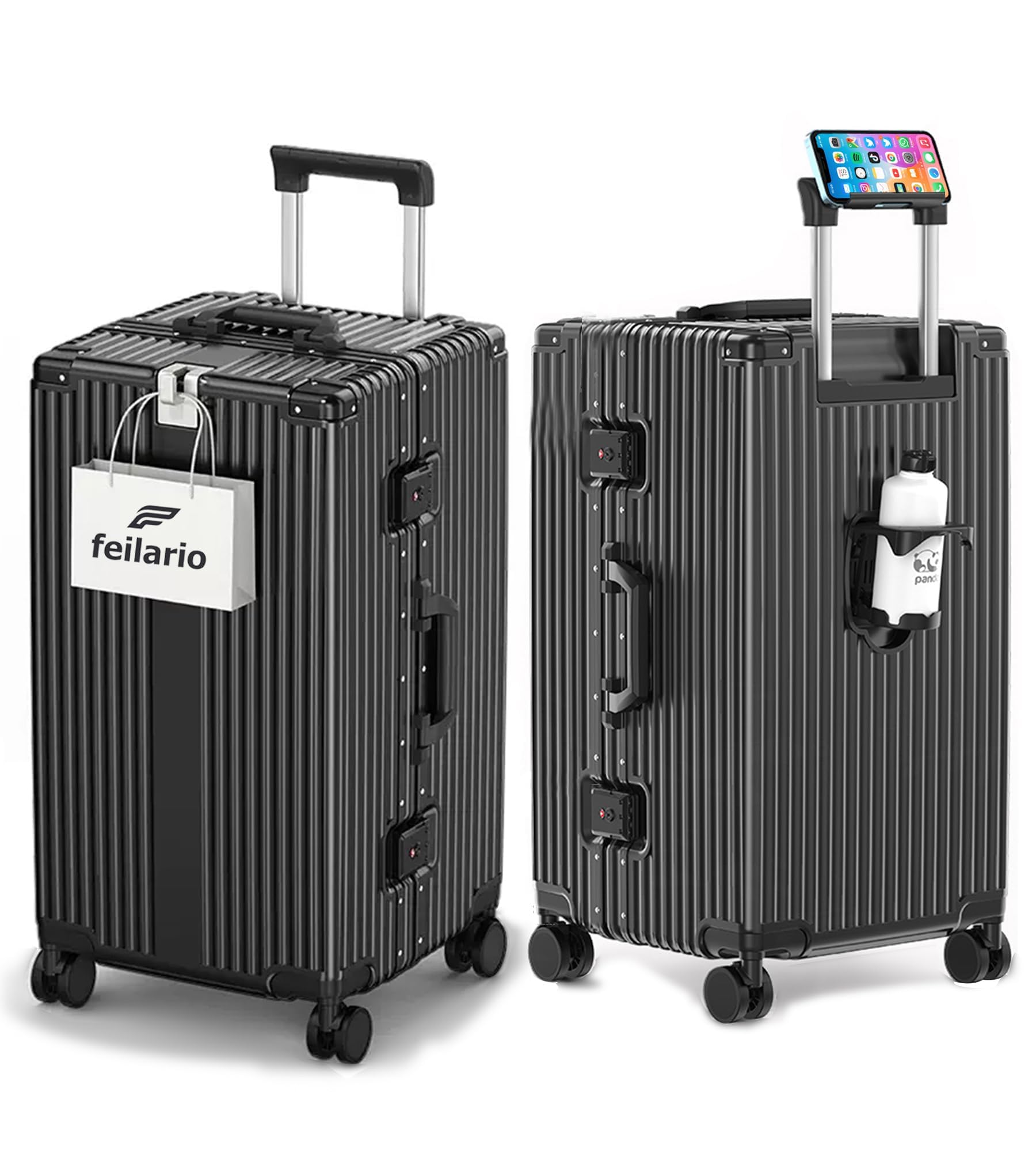 feilario Super Large Aluminum Frame Checked Luggage, Removable Wheels