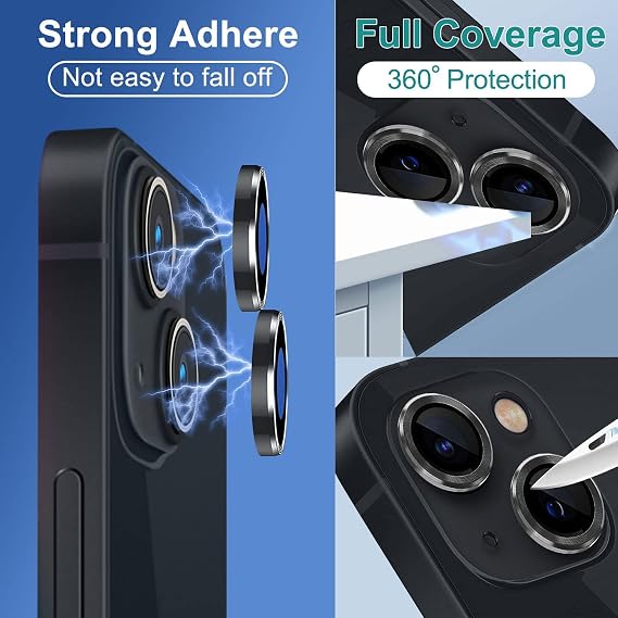 Babilden İphone Alüminyum Alaşım Çerçeveli Tempered Glass Kamera Lens Koruyucu (İPHONE 14, Black)
