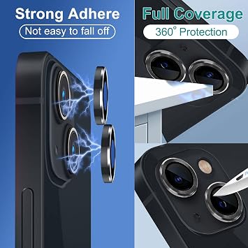Babilden İphone Alüminyum Alaşım Çerçeveli Tempered Glass Kamera Lens Koruyucu (İPHONE 14, Black)