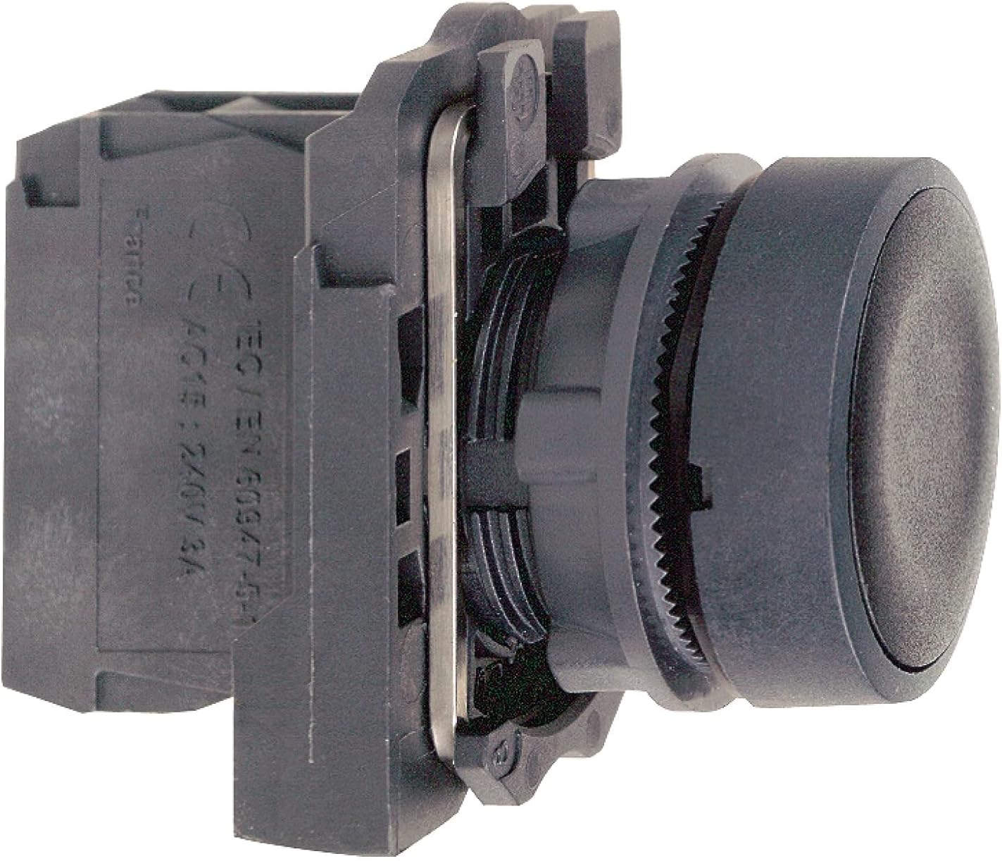 Schneider Electric XB5AA21 Push Button Switch for Industrial Machinery, Plastic Bezel, Fits 22mm Diameter Cutouts, Spring Return, 1NO, Black Flush