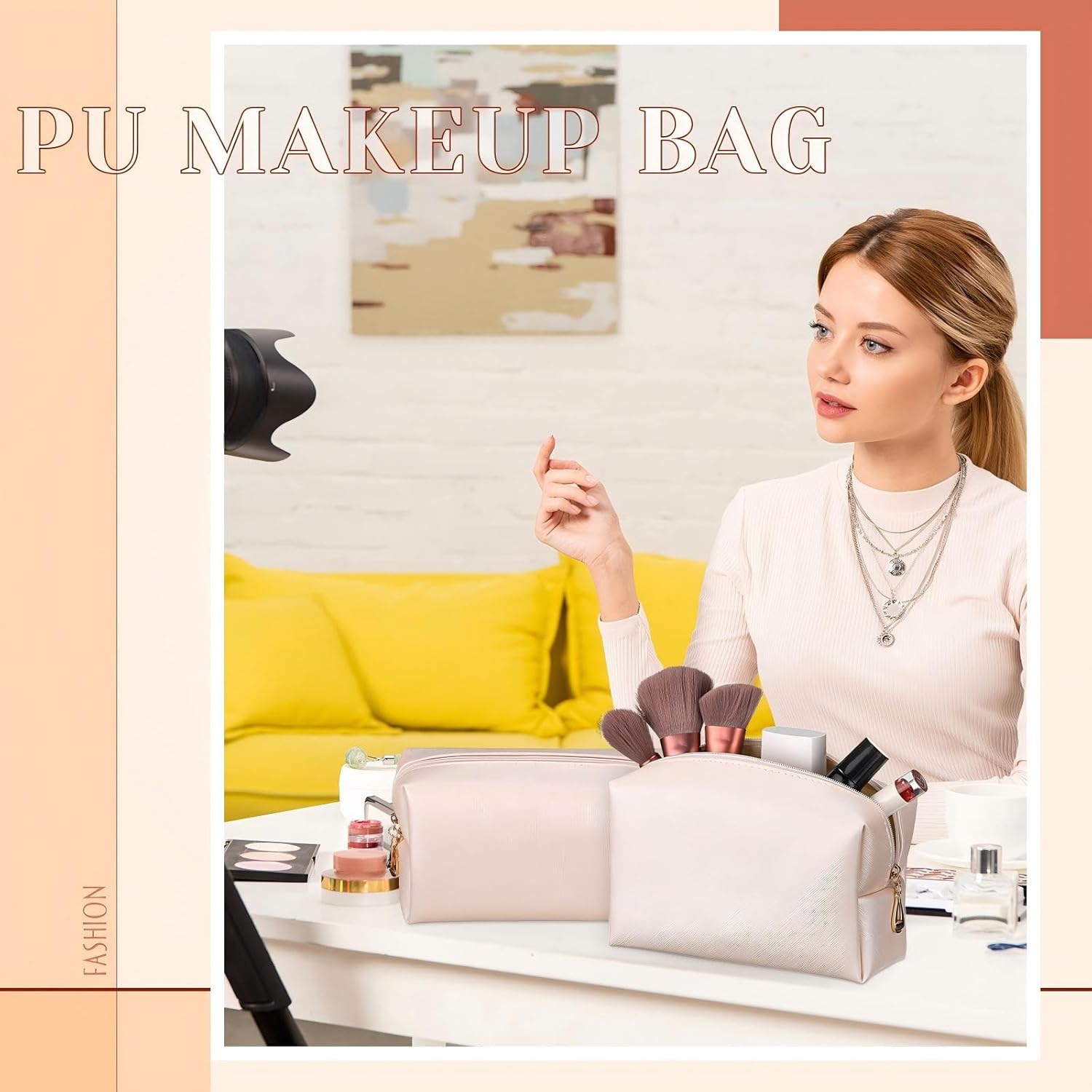 Cunno 20 Pcs Preppy Makeup Bags PU Leather Cosmetic Pouch with Zipper Waterproof Make up Bags Toiletry Beauty Container for Women Bridal Shower Favors End of the Year Teacher Gifts(Golden)