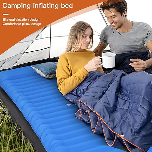 Miniatura 5 de SOLIFUGAE Tapete de dormir autoinflable para campamento, almohadilla de campamento ancha y gruesa con almohada, cama ligera de aire individual,