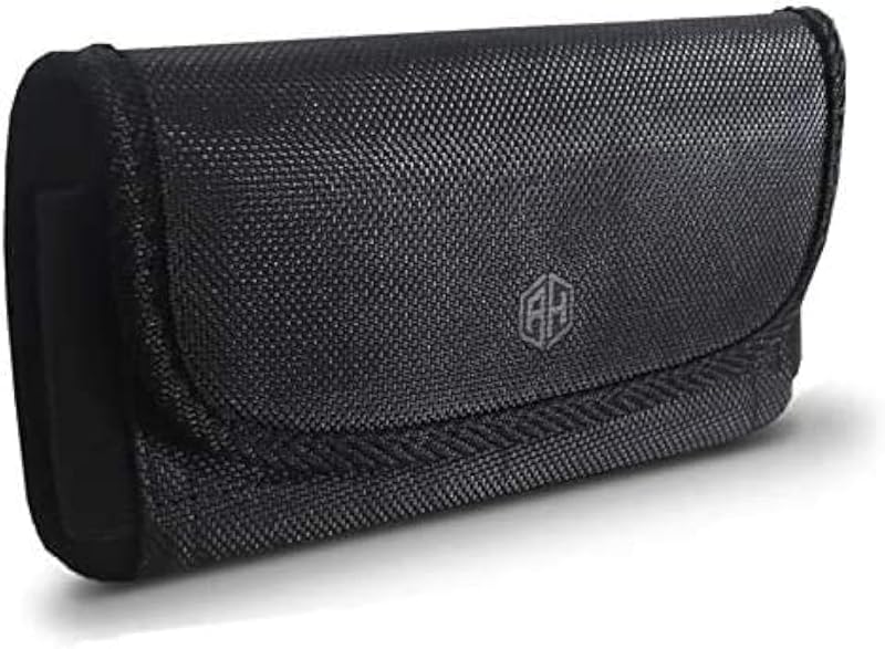 AH Military Grade Nylon Cell Phone Pouch - Clip Holder for Belt Loop, Fits iPhone 13/14 Max/Pro, S20 Plus, Otterbox (Large)