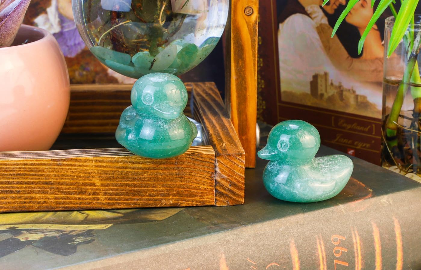 DUQGUHO Duck Figurine Statue Funny Deocr Gifts Green Aventurine Crystals Stones Lucky Duck Collectible Gifts Home Desk Office for Mom 1PC - Image 5