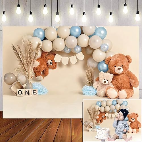 Bear Newbown - Globo de ruptura de pastel de primer cumpleaños, decoración de fondo de bebé, estudio fotográfico, cartel de fiesta de primer
