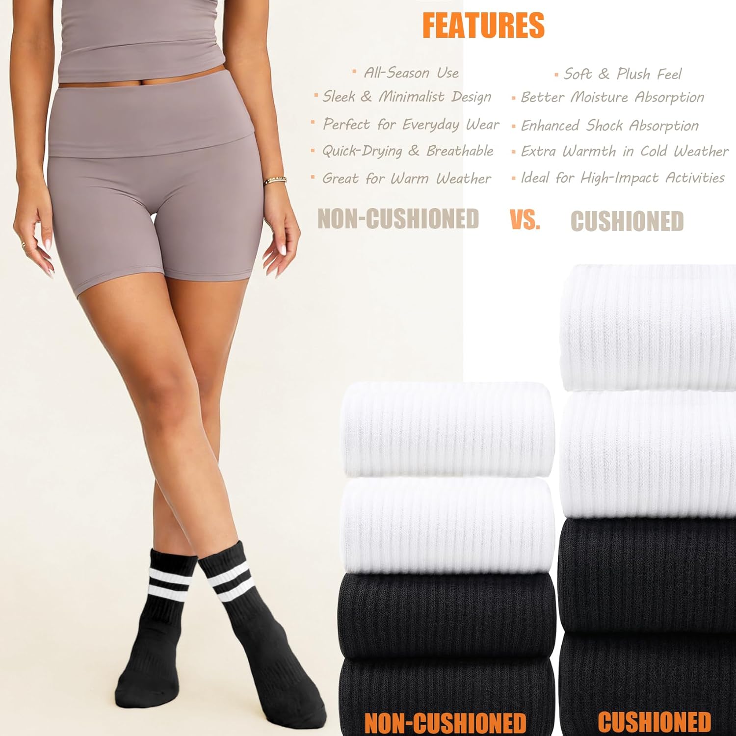 Women's Striped Cotton Crew Socks Cozy Casual Athletic Quarter Socks for Running & Gym Size 5-11 - Image 5