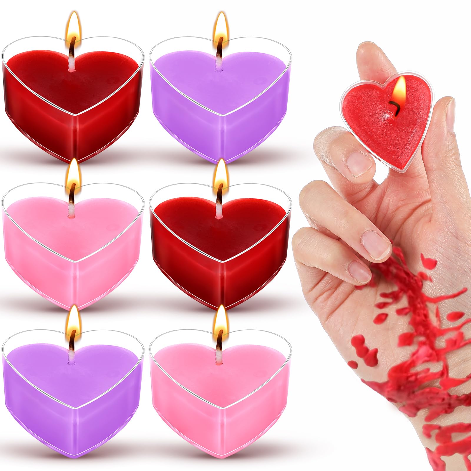 Tisancy 6 Pcs Low Temperature Candles, Romantic Heart Candles Body Safe Wax Low Heat Smokeless Unscented Tea Lights for Anniversaries Decor(Red): Mixing Colors Heart
