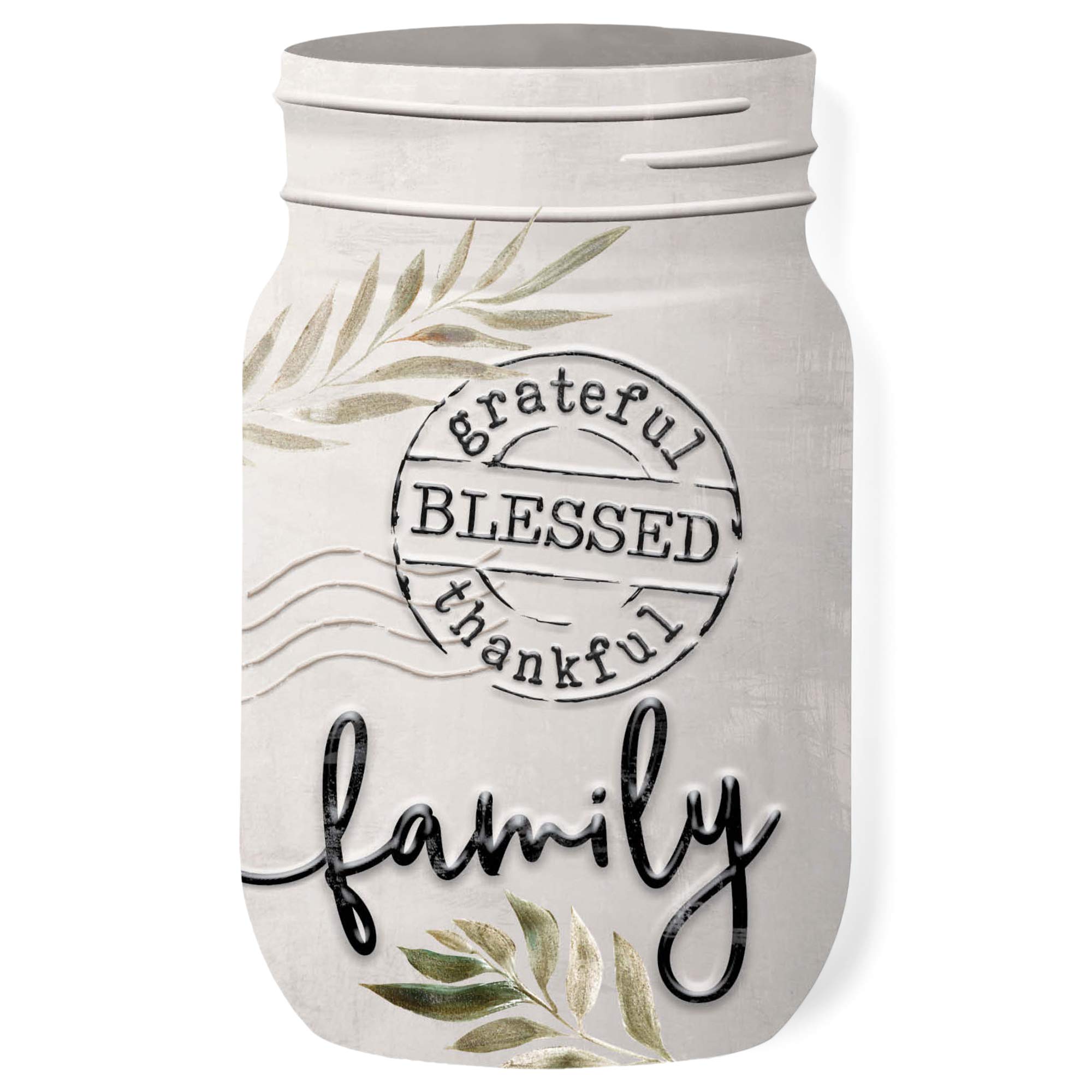 P. Graham Dunn Family Grateful Blessed Thankful Grey 6 x 3.5 Wood Shaped Tabletop Plaque